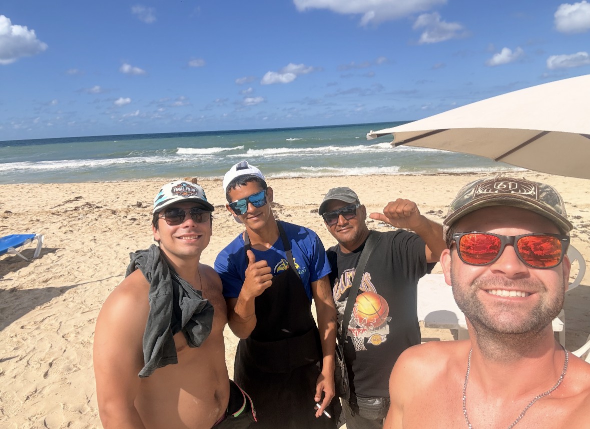 With new friends at the beach